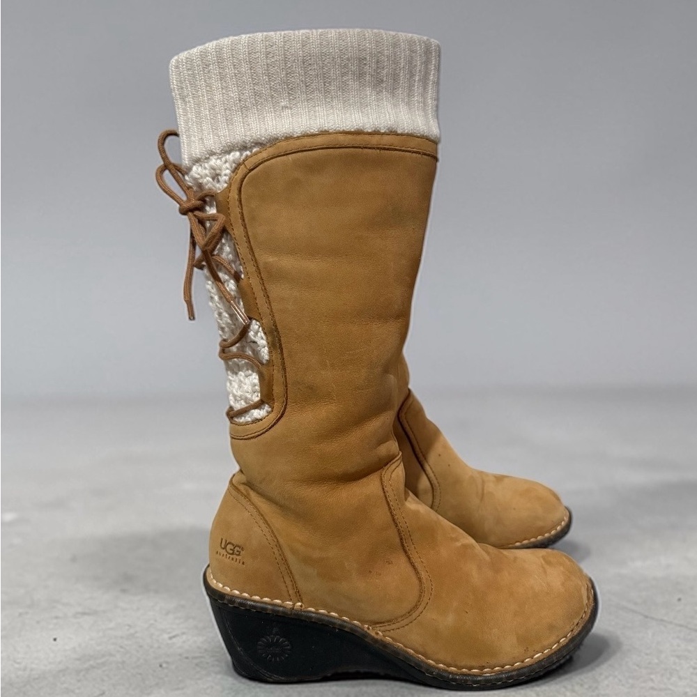 UGG Women's Brown Boots with Knit and Lace Detail